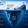 Illustrazione di un iceberg che rappresenta gli elementi visibili e invisibili di un sito web moderno, tra cui design, SEO tecnico, performance, sicurezza, hosting, scalabilità e ottimizzazione mobile.